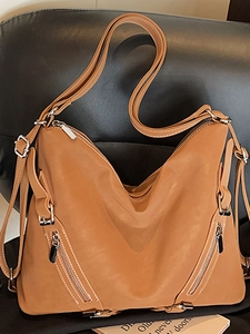 Women Retro PU Leather Large Capacity Tote Bag Urban Simple Shoulder Bag Multi-Functional Fashion Backpack Chic Casual Handbag