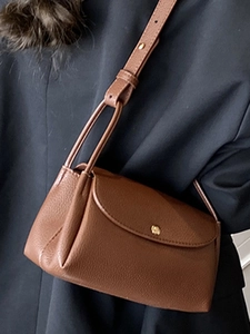 Minimalist brown lychee pattern leather crossbody bag with golden hardware for women
