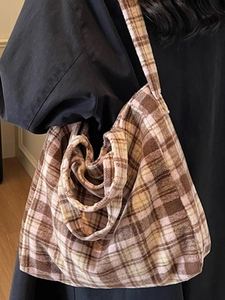 Sac cabas classique à carreaux en flanelle marron et beige avec doubles poignées