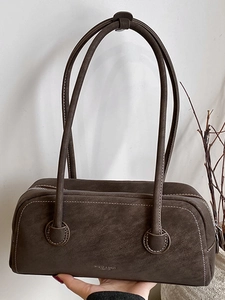 Vintage Frosted PU Underarm Bag For Women Minimalist Contrast Stitching Shoulder Bag Retro Daily Fashion Handbag With Bear Charm