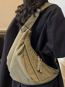 2025 Casual crescent crossbody bag in army green nylon with adjustable wide strap