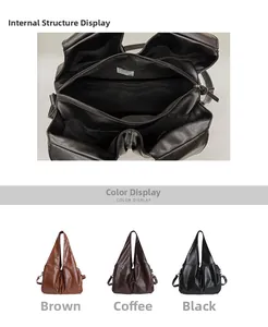 Gros plan de la poche zippée interne et affichage des couleurs du sac cabas vintage en cuir huilé