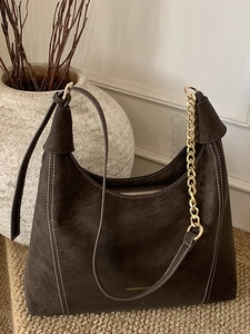 Vintage Maillard Underarm Bag For Women Large Capacity PU Leather Shoulder Bag With Gold Chain Contrast Stitching Tote Bag
