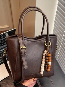 Sac Seau Rétro en Cuir PU pour Femmes Sac à Main Tote Minimaliste Avec Bandoulière Réglable Charme Perlé Sac à Épaule Mode
