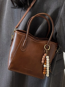 Sac seau vintage en cuir marron avec pendentif en perles rétro pour femmes en hiver