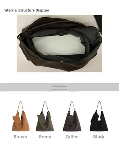 Interior storage and four color options for large capacity leather hobo tote bags