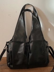 Sac fourre-tout noir vintage en cuir synthétique délavé avec bandoulière femme