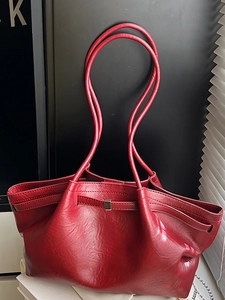 Grand sac fourre-tout rouge rétro avec boucle pour femme, nouvelle collection hiver 2025