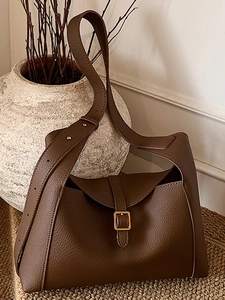 Sac à Épaule Vintage en Cuir PU Motif Litchi pour Femmes Grande Capacité Bureau Cabas Mode Minimaliste Sac Quotidien