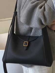Sac fourre-tout vintage en cuir litchi noir avec boucle dorée et grande capacité