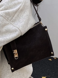 Retro black matte crossbody small square bag with gold hardware and lock for women