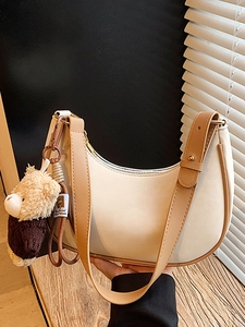 Vintage Leopard Print Hobo Shoulder Bag For Women PU Leather Half Moon Underarm Bag With Bear Keychain Casual Shopping Bag