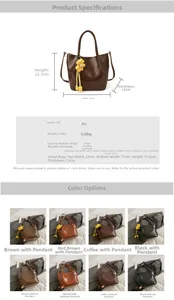 Detailed view of PU leather tote bag sizes and color options with adjustable straps