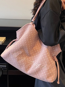 Pink tote bag with white stars and Gugrigugri embroidery for women daily casual use