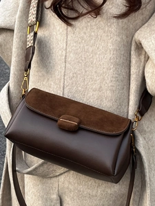 Fashionable dark brown crossbody square bag with wide ethnic style woven shoulder strap