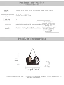 Detailed size chart for the large PU leather tote bag showing 36x15x29 cm dimensions