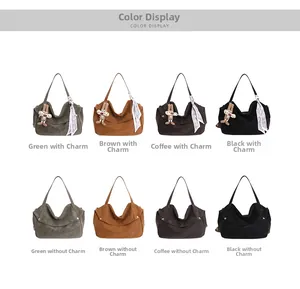 Detailed grid view of minimalist canvas tote bags in four colors with optional accessories