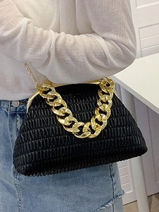 2025 trendy black pleated cloud bag with vintage gold chain handle for women