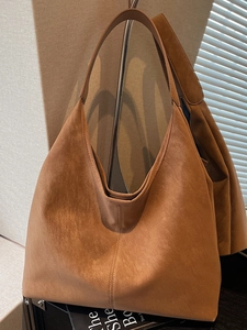 Chic 2025 winter retro brown suede tote bag with a spacious crescent moon shape design