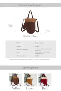 Spécifications de taille pour le sac à bandoulière en peluche en forme de gant brun