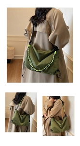 Detail of green checkered crossbody bag with woven cord trim and adjustable strap