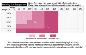 Size chart for women yoga leggings showing height and weight recommendations in cm and kg