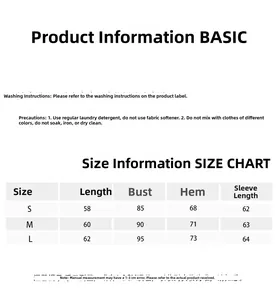 Detailed sizing chart and washing instructions for long sleeve UV protection yoga shirt