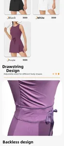 Detail view of high-impact tennis dress showing drawstring waist and open back design