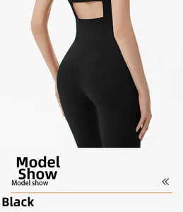 Detail view of back cutout design on high elastic slim fit yoga bodysuit for women