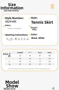 Size guide for the V-neck tennis dress with built-in padding and safety shorts