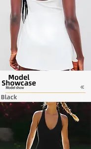 Detail view of V-neck athletic tennis dress with back cut-out and built-in shorts
