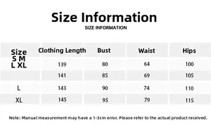 Size information chart with detailed measurements for the backless athletic yoga jumpsuit
