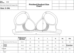 Size chart table for seamless jelly support bra model 907 showing S to 3XL measurements