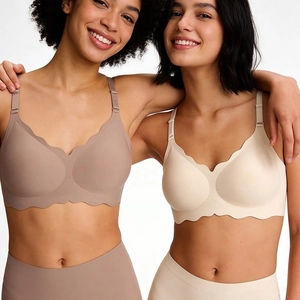 Seamless plus size bra with wavy edges in brown and beige colors for full support