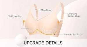 Detail of 3D molded cups and breathable mesh design on this wireless comfort bra