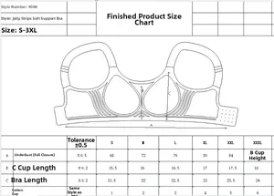 Size chart for seamless soft support bra with detailed measurements from S to 3XL