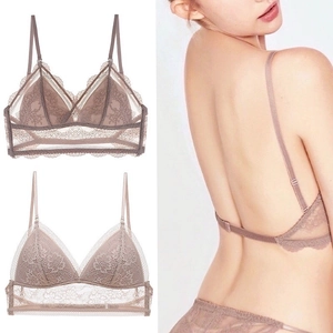 French Style Lace Triangle Cup Bra Wireless Thin Backless Bralette For Women Summer Comfortable Low Back Beauty Underwear