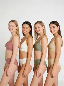 Seamless wireless bras and panties set in four colors with a V-neck design