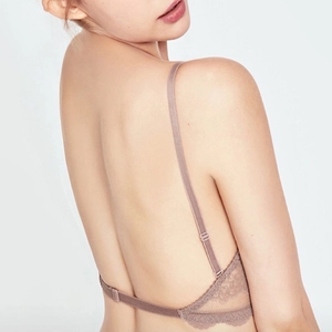 Lace bralette in dusty rose featuring delicate eyelash lace and a low U-back design