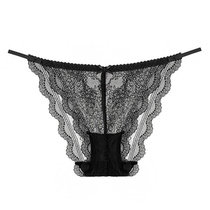 Elegant black lace low-waist panties with scalloped edges and a delicate center bow