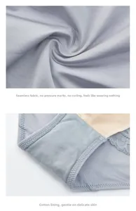 Détail macro de culotte sans couture bleu gris avec gousset en coton et dentelle