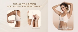 Detail view of seamless bra featuring widened side wings and high elastic straps