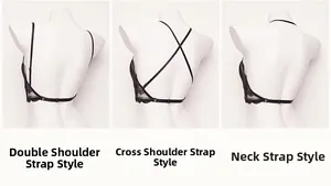 Detailed view of black lace U-back bra showing three adjustable multi-way strap options