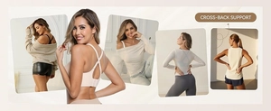 Detailed cross-back support structure of seamless nude bra under various outfits