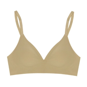 Seamless nude comfort wireless bra with thin breathable fabric and wide straps