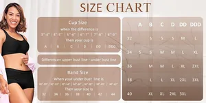 Detailed size chart guide for seamless plus size bra from S to 3XL including cup measurements