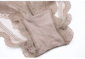 Detailed macro view of breathable lace texture and cotton lining on u-back lingerie set