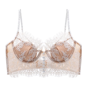 Bralette en dentelle de cils blanche style français avec boutons et rembourrage en U
