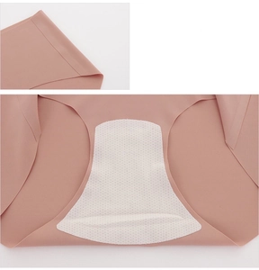 Detail of seamless women's underwear showing breathable honeycomb crotch and soft waist