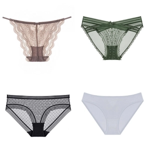 Lace Panties Women Breathable Hollow Out Low Waist Briefs Cotton Crotch Thong Floral Embroidery Sexy Lingerie For Lady Daily